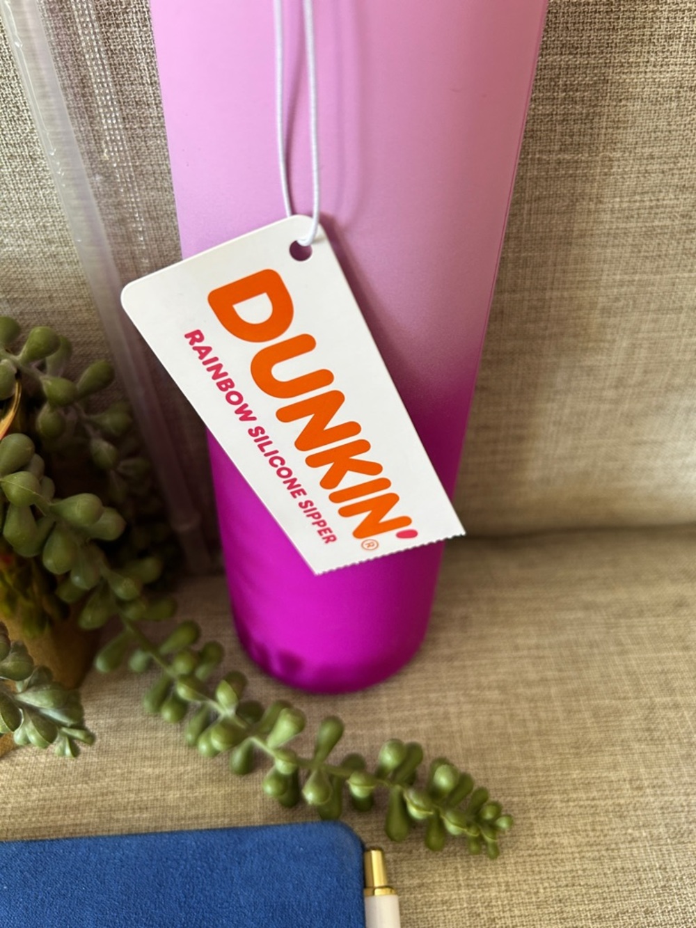 Dunkin Pink Gradient Tumbler - Tall Insulated Travel Cup and Blue journal - Picture 3 of 6